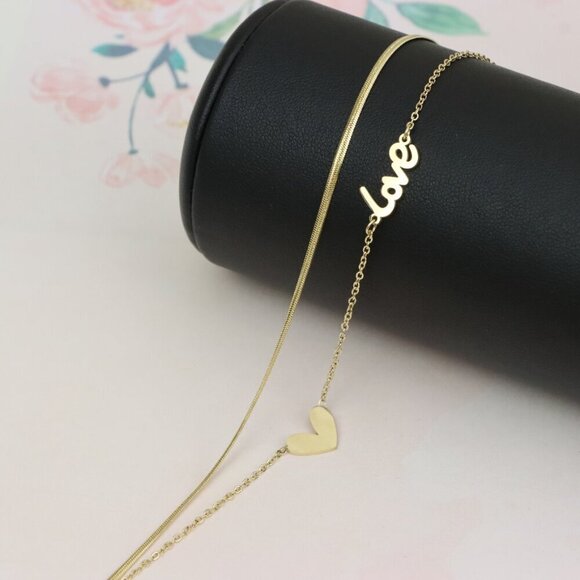 Elegant Yellow Gold Love and Heart Double Chain Bracelet for Women, XPBL0627 - Picture 5 of 12